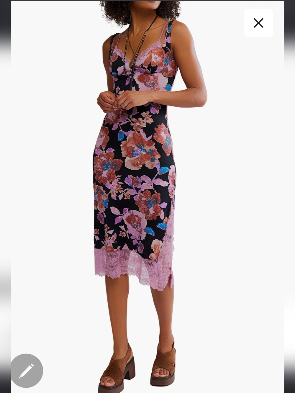 Free People Party Crasher Midi Dress In Black Combo Size Medium